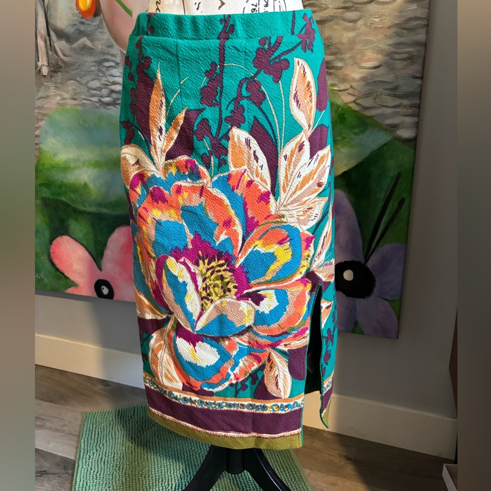 Maeve for Anthropologie Green Floral Pencil Skirt Medium